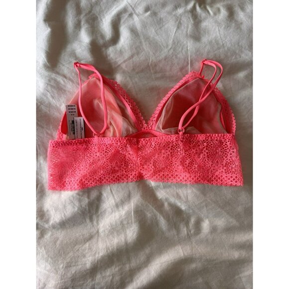 Victoria’s Secret Bralette Bra Bright Pink Lace Long Line NWT Medium - Picture 3 of 4